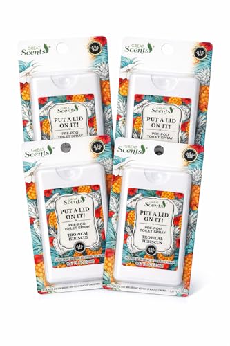 Great Scents Put A Lid On It Pre-Poo Toilet Spray, Tropical Hibiscus, 0.67 fl oz (20 mL), 4 Pack Bundle