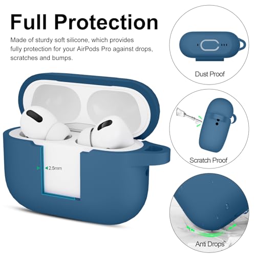 Image of for AirPods Pro 2nd 1st Generation Case Cover with Keychain, Protective Soft Silicone Skin Accessories for Apple AirPods Pro Charging Case 2022 /2019, Front LED Visible, Sea Blue