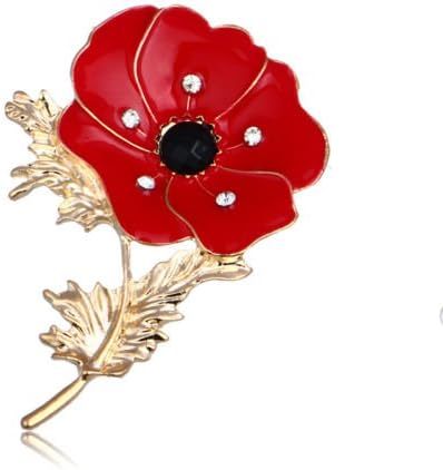 Yavona Enamel Red Crystal Flowers Poppy Brooches for Women Soldier Remembrance Days Gifts Poppy Pins