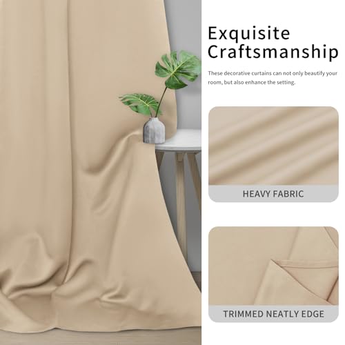 Image of Easy-Going Blackout Curtains for Bedroom, Solid Thermal Insulated Grommet and Noise Reduction Window Drapes, Room Darkening Curtains for Living Room, 2 Panels (42x45 in, Beige)