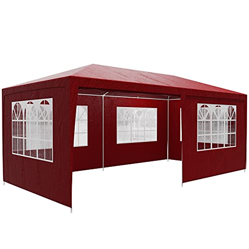 CASARIA Tonnelle de Jardin Rimini Rouge 3x6m avec Toile Hydrofuge 6 parois latérales Barnum Tente de réception fête extérieur