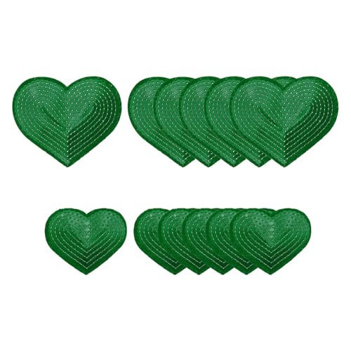 YELARXI Sequin Heart Iron on Patches Embroidered Sew Sequin Glitter Patch Appliques, Fit for DIY Shoes Hats Backpacks Clothing Repair - (12 Pack, Green, 2 Size)
