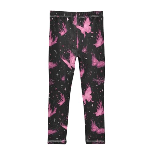 Pink Flame Butterfly Starry Girls Leggings Ultra Soft Compression Yoga Gym Pants for Kids 4-10T2
