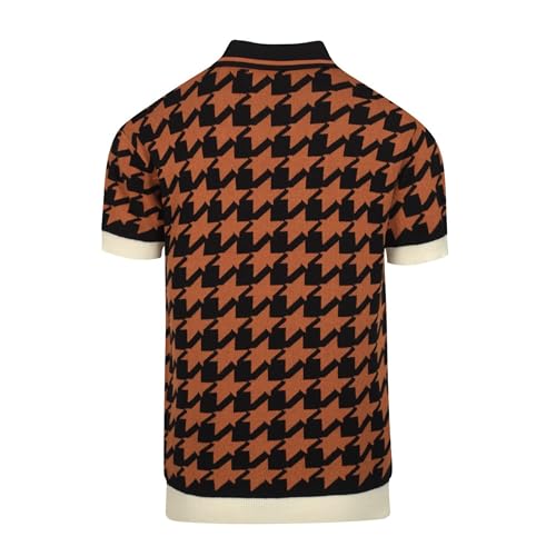 Men's Knit Polo Shirts, 1960s Mod Style Retro Pattern Short Sleeves Casual V-Neck Short Shirts, Black Brown2