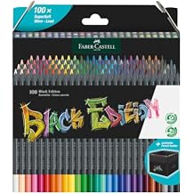 Faber-Castell Black Edition Colored Pencils Set Soft Core Pencils with Bold Pigment and Smooth Laydown, Break-Resistant Leads, Ergonomic Grip, and Foldable Storage Sleeve 100 Count