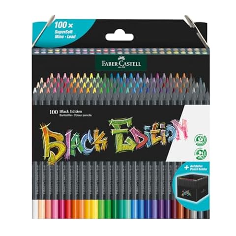 FABER-CASTELL 116411 - Kredki kolorowe Black Edition, pudełko 100 sztuk, niełamliwe, dla dzieci i dorosłych