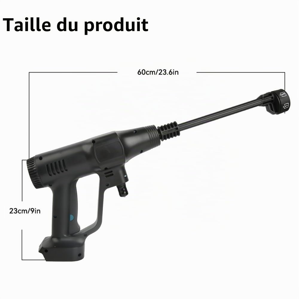 Nettoyeur Haute Pression sans Fil, 21V Max 200 Bar Nettoyeur Haute Pression sur Batterie 6,0Ah, Press & Clean Pistolet de Lavage avec écran LCD de Puissance et 3 Vitesses (Noir)