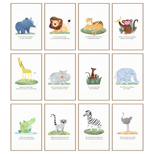 LUU'S CRAYONS Safari Nursery Wall Decor Set of 12 Animal Posters, 11x17 Inch for Baby Safari Nursery Decor for Boys & Girls and perfect Animal Themed Kids Playroom Wall Decor