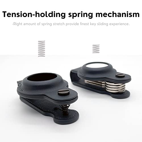 Air Tag Key Organizer, Compact Leather Keychain For Apple Airtag, With Keyring To Attach Car Key Fob. [Grey, Spring Holding, Without Airtag] #TOP4