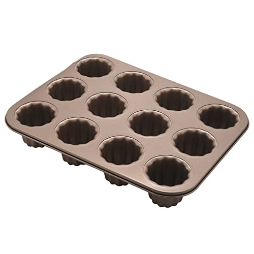 Hausdec Canele Mold Cake Pan, 12-Cavity Non-Stick Cannele Muffin Bakeware Cupcake Pan for Oven Baking(Champagne Gold)