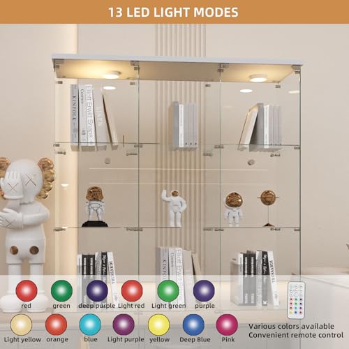 Image of Beauty4U White Glass Display Cabinet, 12-Shelf Curio Cabinet with LED