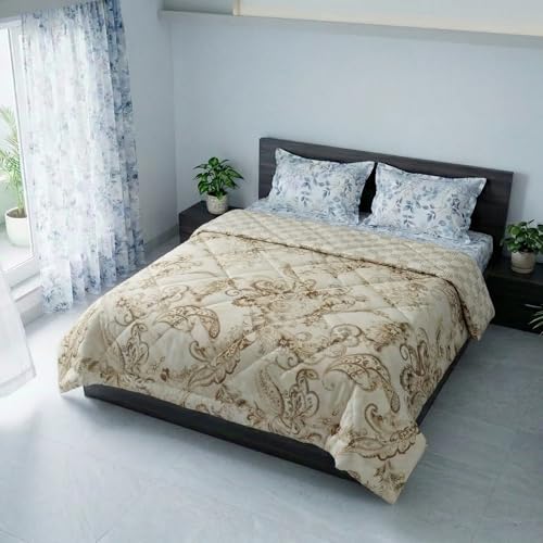 Image of Mafatlal Tulip Premium 120 GSM Quilted Comforter for Double Bed |Durable, Airy Comforter, Relax Sleep & Printed Comforter | 90 x 100 Inch | Cream Ivory 1