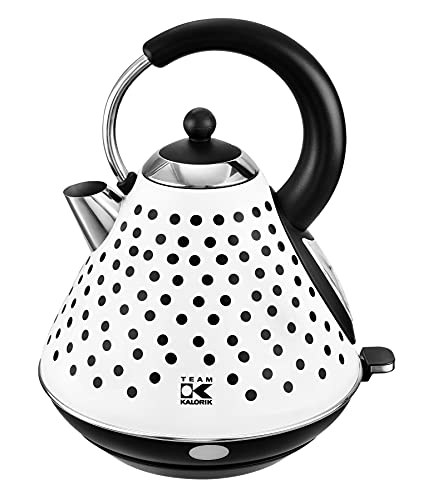 Kalorik TKG JK 1045 WBD N Retro-Edelstahlwasserkocher mit 1,7 l Fassungsvermögen, Partikelfilter, 3000 Watt, Weiß/Schwarz