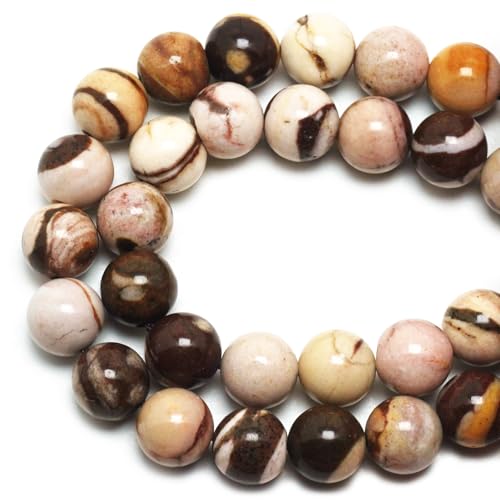 DIQIO Natural Australian Zebra Stone Gem Round Loose Beads (10mm, 34-37pcs)