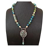 Fermoir : Fermoir GP 18K Agate Verte Collier en Verre de Murano Bleu Pendentif 24 Pouces FUzEgRdLI