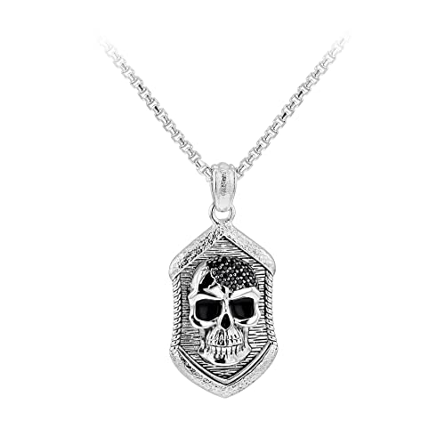 Collier tête de mort pour homme en argent avec spinelles style rock chic