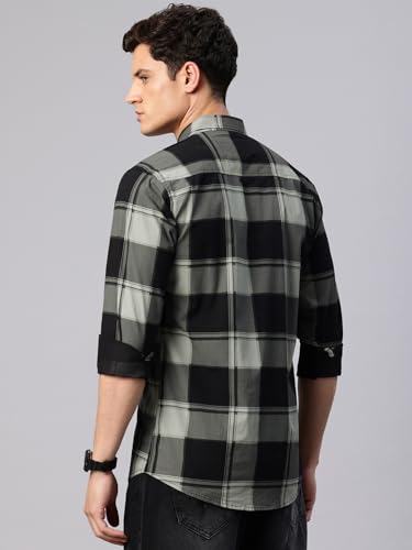 Image of Majestic Man Stylish Slim Fit Cotton Spread Collar Checked Casual Shirt