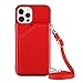 Produktbild YMCASE Handykette für iPhone 12 Pro PU-Leder Hülle- Handyhülle mit Band zum Umhängen - Hülle mit Kartenfach und Portmonee - Klapptasche Handytasche Case mit Kette Handy-Kette,Rot