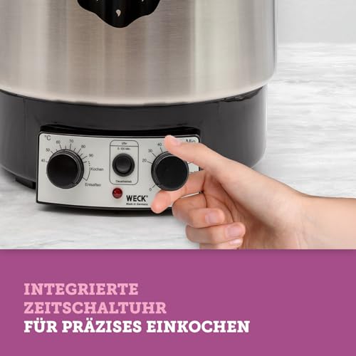 WECK Einkochautomat WAT25 (Finale Serie) Edelstahl mit Präzisionsthermostat & Zeitschaltuhr – 30L Einkochtopf, Glühweinkocher, Dampfentsafter, Einweckautomat – Made in Germany, hochwertig & vielseitig