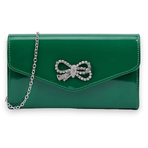 Sac à main en cuir verni noir avec un chic nœud en strass