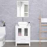 UEV 24" Bathroom Cabinet Vanity,White Round Ceramic Vessel Sink,Bathroom Vanity Top with Porcelain W