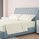 Carressa Linen Luxury Egyptian Cotton Sheets Queen Size - 1000 Thread Count 4 Piece Queen Sheets, Silky Soft, Cooling Extra Long Staple Sateen Bed Sheet - Fits Upto 18” Deep Pocket - Ivory Cream