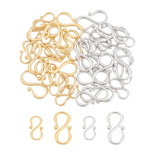 UNICRAFTALE 40Pcs 2 Color 2 Size S-Hook Clasps Stainless Steel Bracelet Clasps Gold Necklace Hook Fastener Clasp S Hook Clasp Connectors S Wire Hooks for Jewelry Making