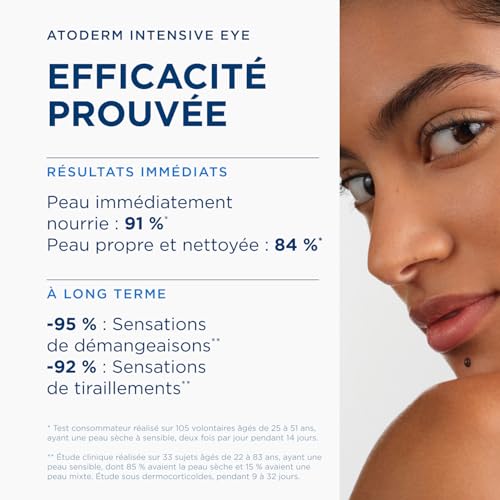 BIODERMA Atoderm Intensive Eye - Soin 3-en-1 démaquillant, apaisant et réparateur des paupières - Bonne base de maquillage - Peaux très sèches, irritées à tendance atopique - Tube 100 ml