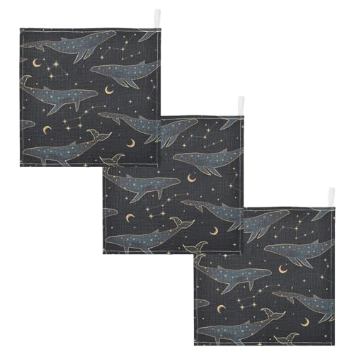 Image of vvfelixl Celestial Constellation Whale Baby Burp Cloths Baby Muslin Washcloths for Boys Girls Cotton Baby Face Towel for Newborn Infants Soft and Absorbent 11.8 X 11.8 in, 5 Pack