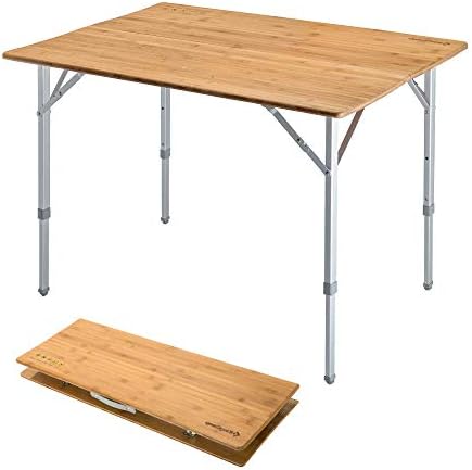 KingCamp Bamboo Camping Table Folding with Adjustable Height Aluminum Legs 2-Folds Portable Camp Tables Folding Tables for Travel, Picnic, Sports, Garden, RV, Outdoor and Indoor, 4-6 People