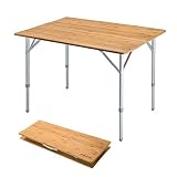 KingCamp Bamboo Camping Table Folding with Adjustable Height Aluminum Legs 2-Folds Portable Camp Tab