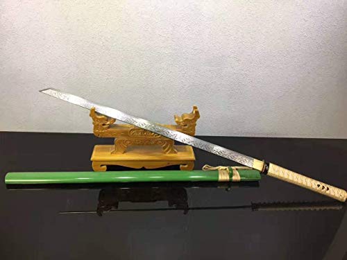 Dao Sword,Tang Dao(High Manganese Steel Etch Blade,Green Scabbard,Alloy Fittings) Full Tang #TOP4