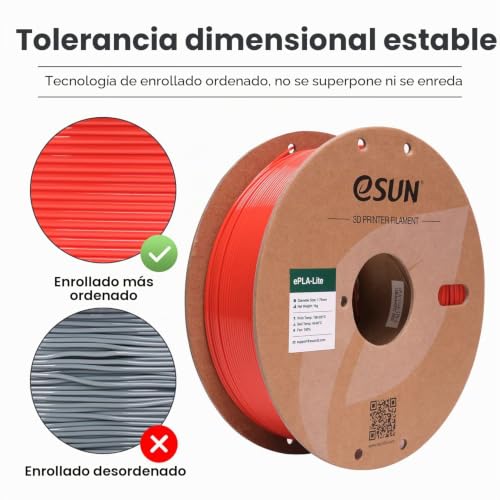 Miniatura 5 de Esun Filamento Pla 1.75mm, Modificado Impresora 3d Filamento Pla, Precisión Dimensional - 0.03mm, 1kg Carrete 2.2 Lbs Para Filamento De Impresión 3d, Rojo