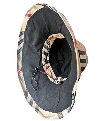Ruinuo Womens Plaid Bucket Hats Wide Brim Sun Hat Double Sided Windproof Summer Beach Hats For Fishing Hiking Travel Golf Beige #TOP4