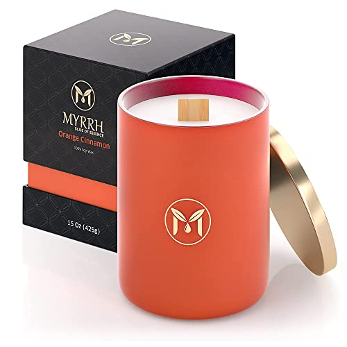 Orange Cinnamon Scented Candle, All Natural Pure Soy Candle, 15 Oz, Lasts Up To 75-80 Hours, Essential Oil Infused, Elegant And Relaxing Aromatherapy Candle, Candle Gift For Home Decor - Myrrhusa #TOP3
