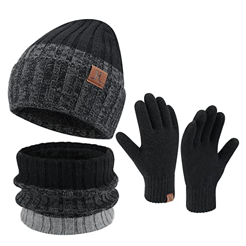 Mens Winter Knit Beanie Hat Touchscreen Gloves Neck Scarf Warmer