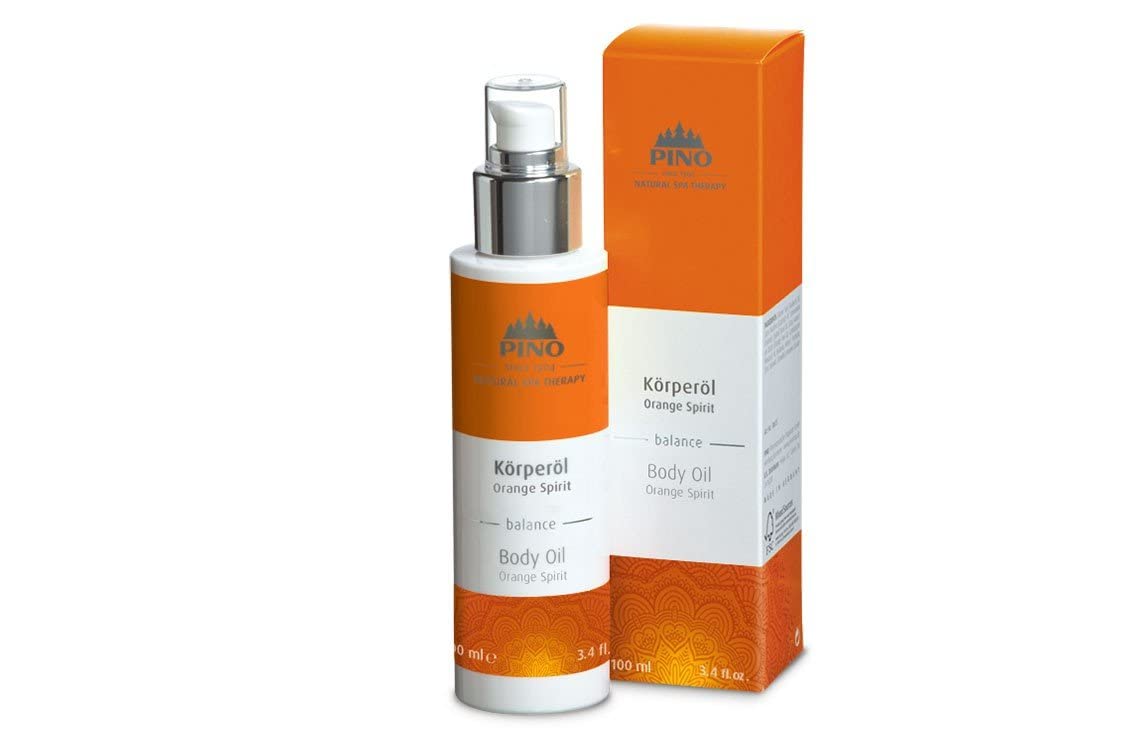 PINO Massage Oil - Orange Spirit Body Oil - 3.4 Fl Oz. - Skin Therapy Oil includes Jojoba and Coconut - Hydrating, Scented Body Oils for Women and Men - Body Massage Oil Made with Natural Ingredients
