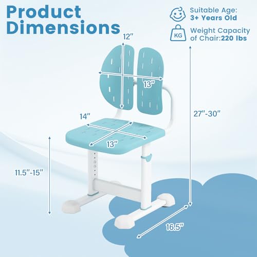 Image of Costzon Kids Desk Chair, Height-Adjustable Study Chair w /Breathable Seat, Double Back Support & Heavy Duty Metal Frame for 3+ Years Old Students Boys & Girls (Blue)