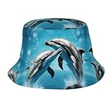 Dolphins in Love Printed Bucket Cap for Women Men, Fashion Fishing Hats for Family Or Friends Black