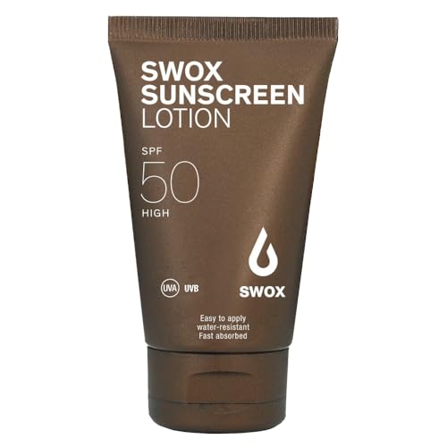 SWOX Sonnencreme Lotion LSF 50 (150 ml) Sport, für Gesicht und Körper - Extra wasserfest, schnell einziehend, nicht fettend, nicht klebend - Sonnenschutz ohne Alkohol & Parfüm