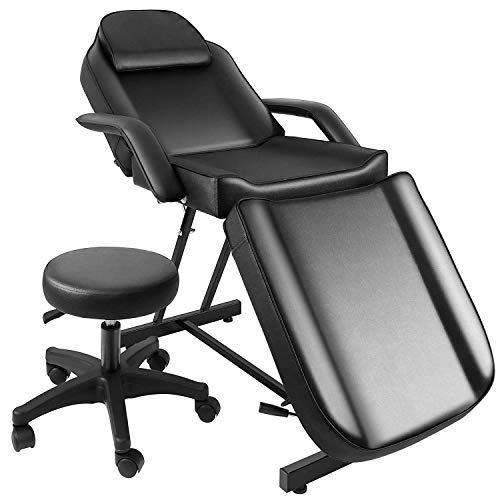 JOYBASE Massage Bed, Adjustable Massage Table with Barber Stool, Spa Salon Massage Equipment (Black)