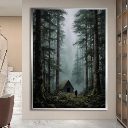 Cabane dans la forêt brumeuse toile décorative 60x80 - 3