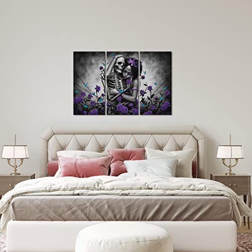 Kaloremore African American Woman Hugs Skull Black Purple Roses Canavs Wall Art Painting Love Story Prints Artwork Gallery Wrap Picture For Home Living Room Bedroom #TOP4
