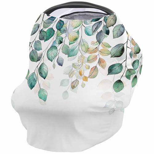 Nursing Cover for Breastfeeding Scarf, Green Gradient Eucalyptus Leaves Baby Car Covers Super Soft Multi Use for Canopy Shopping Cart Cover Blanket Stroller Cover