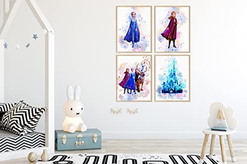 Derman Hous Frozen Wall Art Decor Prints - Frozen Watercolor Poster - Frozen Birthday Party Supplies - Frozen Bedroom Decor For Girls, Anna Olaf Kristoff Elsa Party Decorations ( 8X10 Unframed ) #TOP1
