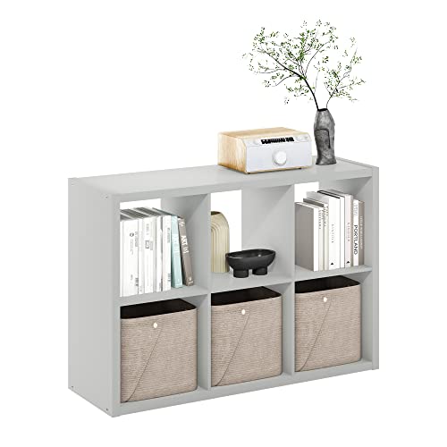 Furinno CUBICLE 6-Cube Book Shelf Extra Thick Frame Bookshelf Light Grey