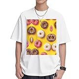 UVBDF Sudadera informal de algodón de manga corta con estampado de donas, blanco, XL