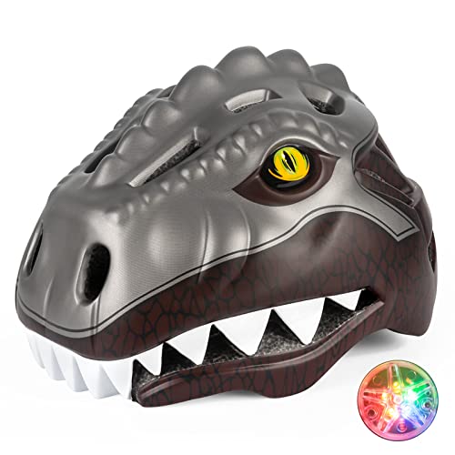 Image of KINGBIKE Toddler Helmet Kids Bike Helmet for Kids 3-5 Dinosaur Youth Bike Helmet with LED Light (Brown)