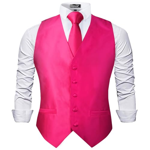Mens Classic 2 Pcs Solid Color Satin Suit Vest Set