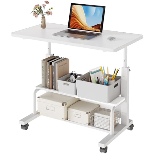 DUMOS Rolling Desk, Storage Shelves, Laptop Table, Home Office